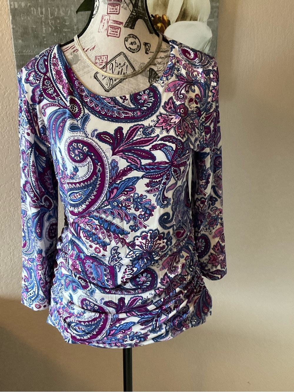 Talbots Women’s Long Sleeve Paisley Top with Purple & Blue Sz M